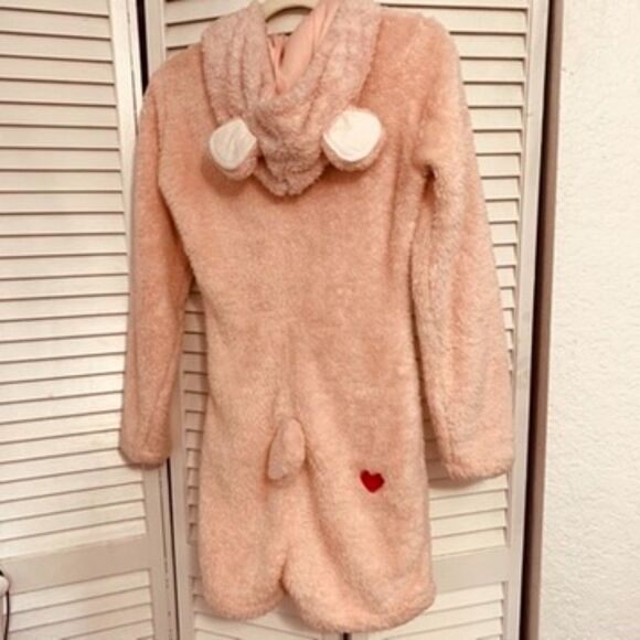 Care Bears Adult One Piece Fleece Romper Sz S Cozy Short Loungewear Pink - Picture 2 of 8